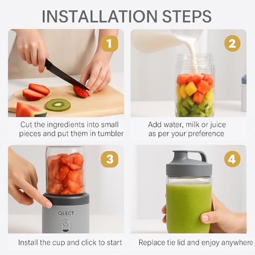 Qlect Portable Blender Electric Juicers Fruit Mixers USB Rechargeable Smoothie Mini Personal Juicer 16 Blades 3Gears With 1500 Mah Rechargeable Battery-Smoothie Blender - Image 4
