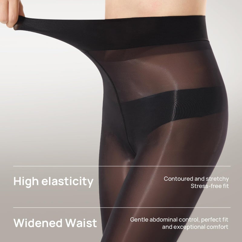 MANZI Women's Shiny Pantyhose Sheer Shimmer Tights High Waist Oil Shimmery Ultra Silky Nylons Pantyhose (Black,L/XL) - Image 4