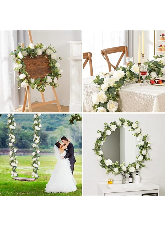 erorex Artificial Eucalyptus Garland With Flowers 5.9Ft Fake Rose Gypsophila Garland Faux Floral Garland Greenery Garland For Table Wedding Bedroom Party Wall Decor - Image 5