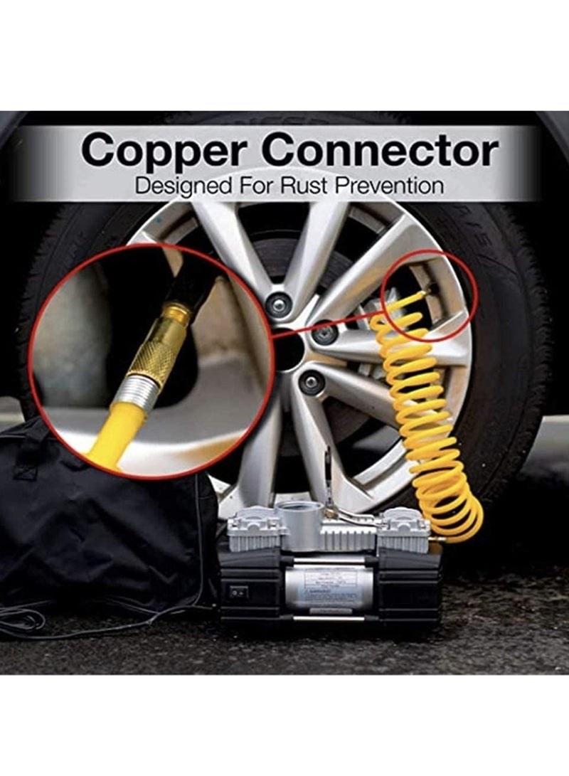 ضاغط هواء رقمي محمول لنفخ إطارات السيارات، مضخة هواء رقمية محمولة بسلك DC12V مع أسطوانة مزدوجة 30 مم للخدمة الشاقة/إيقاف تلقائي/مصباح LED/مقبض معدني/صندوق أدوات، مقياس ضغط الإطارات - احترافي لسيارات الدفع الرباعي والطرق الوعرة والشاحنات