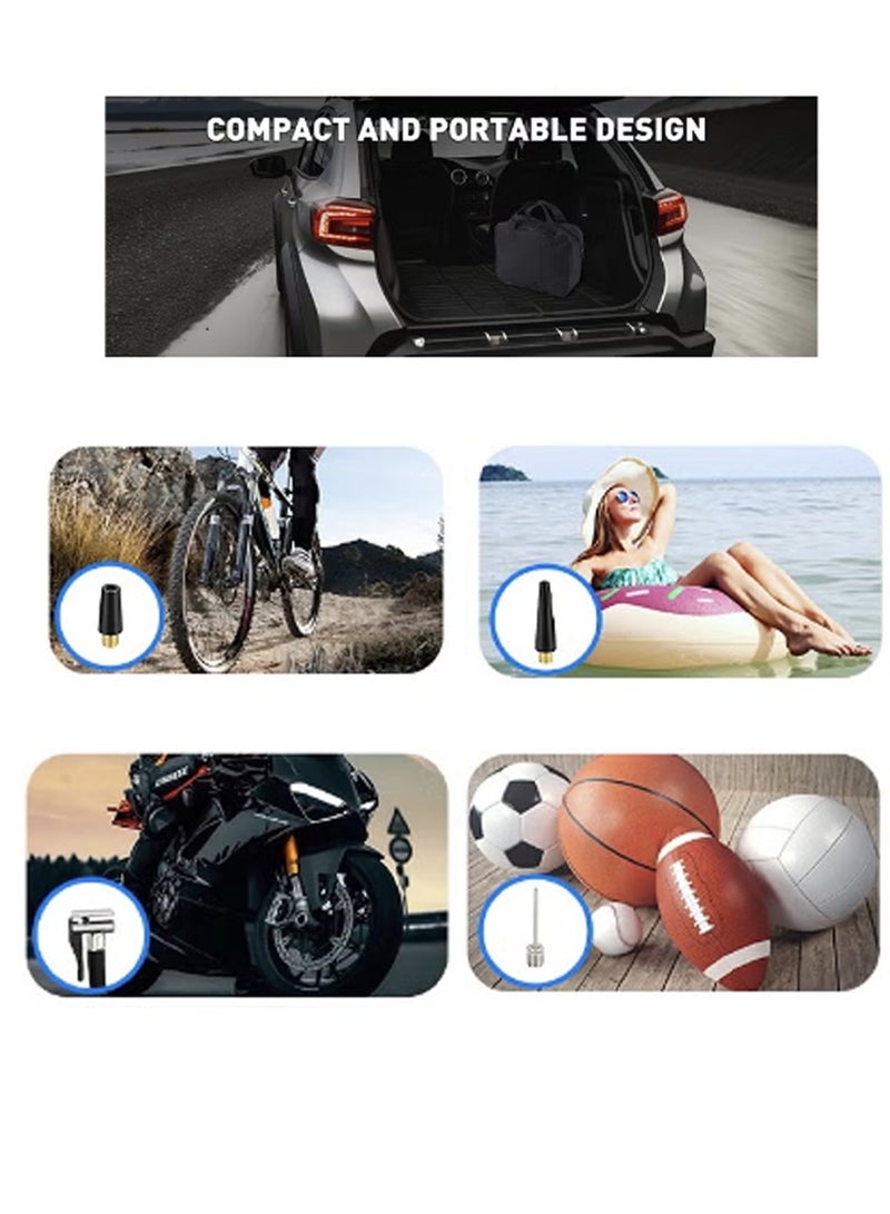 ضاغط هواء رقمي محمول لنفخ إطارات السيارات، مضخة هواء رقمية محمولة بسلك DC12V مع أسطوانة مزدوجة 30 مم للخدمة الشاقة/إيقاف تلقائي/مصباح LED/مقبض معدني/صندوق أدوات، مقياس ضغط الإطارات - احترافي لسيارات الدفع الرباعي والطرق الوعرة والشاحنات