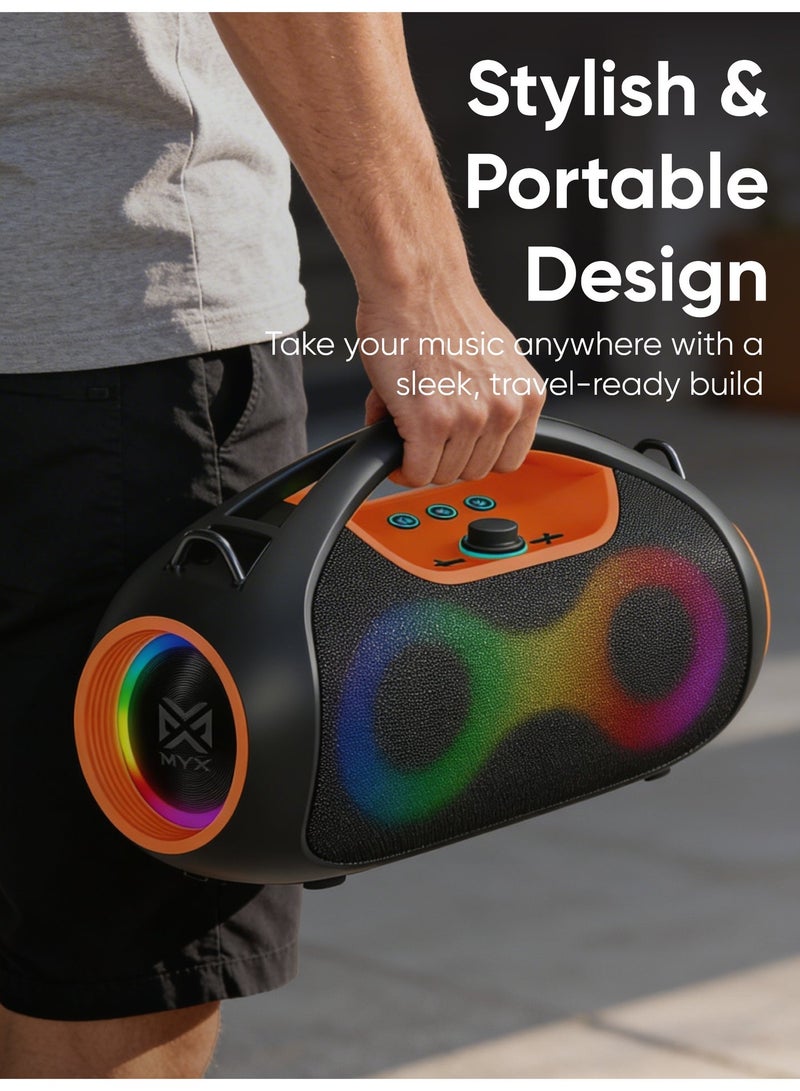 MYX BoomX - Portable Bluetooth Speaker – 60W High Bass, RGB Lights, Multi-Connectivity (BT/AUX/TF/USB/FM), TWS Pairing, 2000mAh Battery, Outdoor Party Speaker - Image 2
