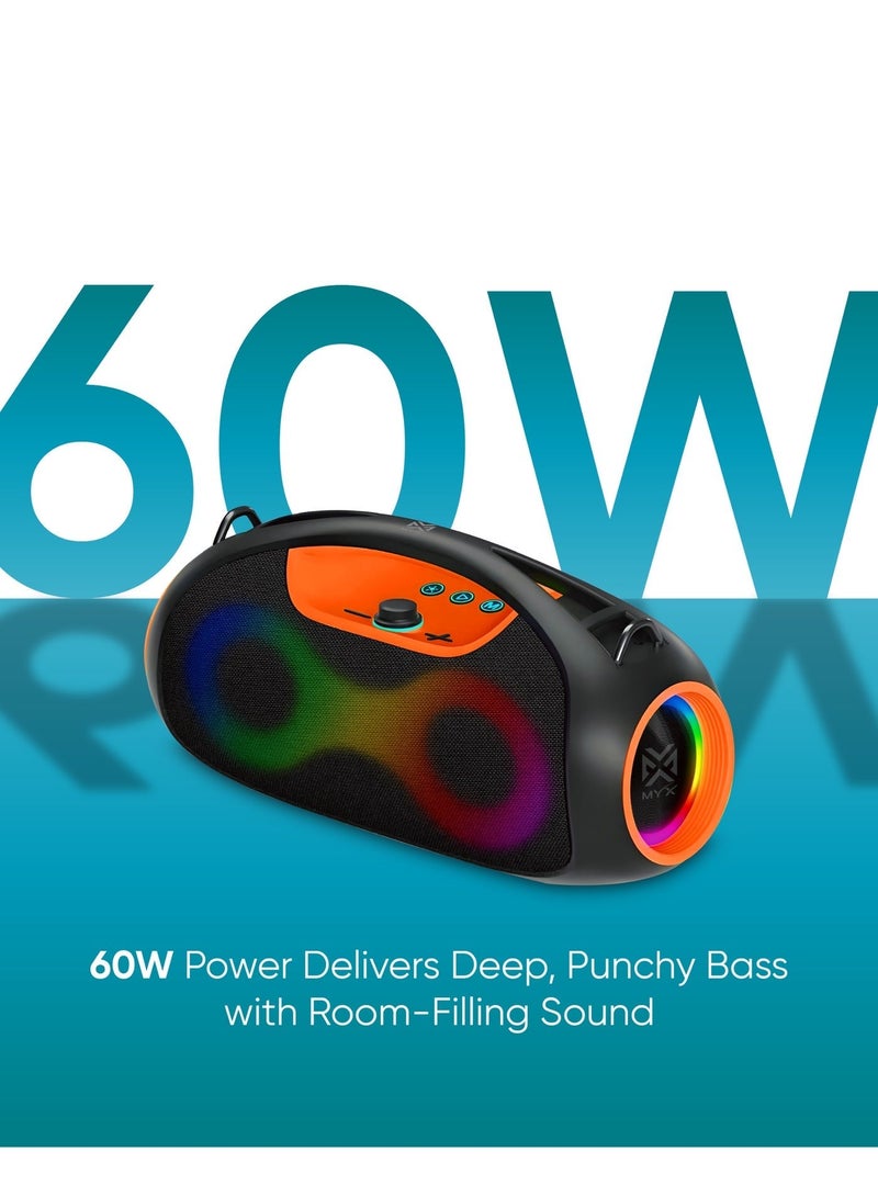 MYX BoomX - Portable Bluetooth Speaker – 60W High Bass, RGB Lights, Multi-Connectivity (BT/AUX/TF/USB/FM), TWS Pairing, 2000mAh Battery, Outdoor Party Speaker - Image 3