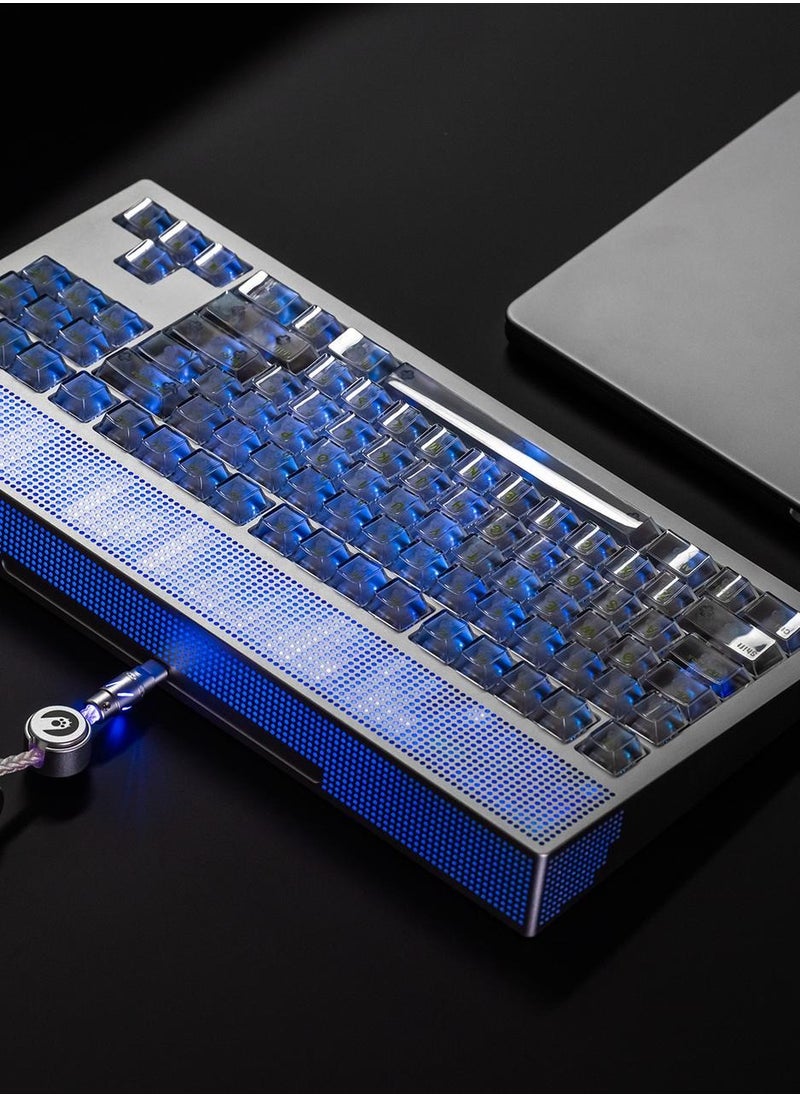 Angry Miao - Angry Miao AM Neon 80 Space Silver Bundle RGB Mechanical Keyboard Latency Tri-Mode Connection Leaf Spring Mount Internals Hotswapable Switch with 389 LEDs Precision CNC Design - Image 1