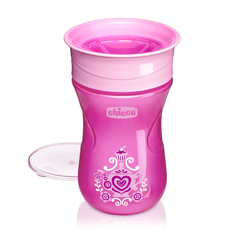 Chicco 360Â° Spoutless Rim-Trainer with Removable Transparent Membrane | Spill-Resistant | Top-Rack Dishwasher Safe | Open-Cup Training | Easy to Hold with Ergonomic Indents | Pink | 9+ Months - Image 1