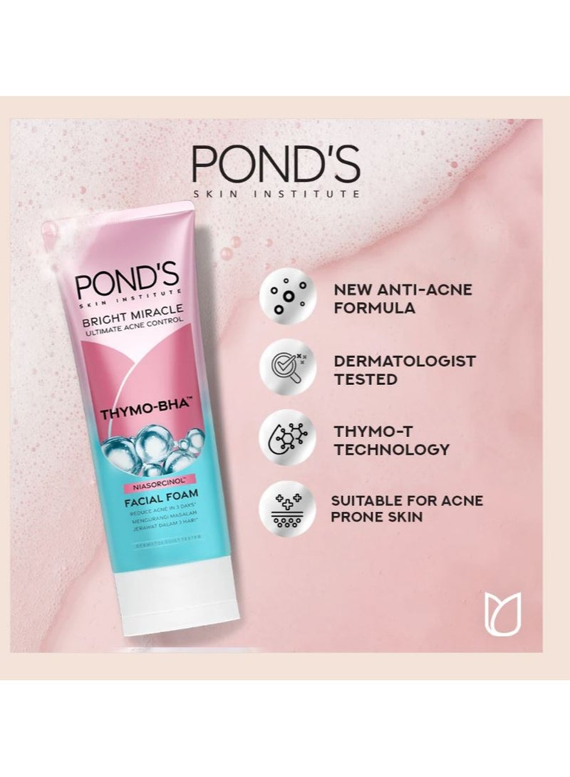 Pond's Bright Miracle Ultimate Acne Conrol Thymo-BHA (Niasorcinol) Facial Foam Reduces Acne in 3 Days 100g - Image 4