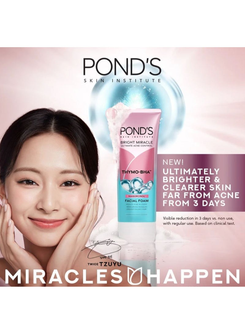 Pond's Bright Miracle Ultimate Acne Conrol Thymo-BHA (Niasorcinol) Facial Foam Reduces Acne in 3 Days 100g - Image 3