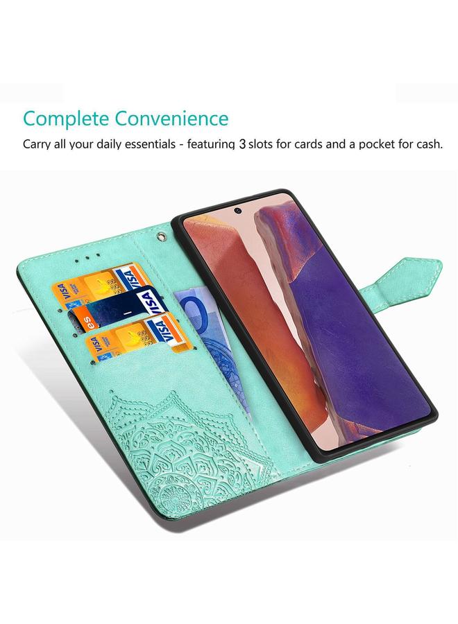 اس-توب جراب لهاتف Samsung Galaxy Note20، جراب جلدي قلاب أفقي بنقش ماندالا نصفي مع حامل وفتحات للبطاقات ومحفظة وحبل تعليق - Image 4