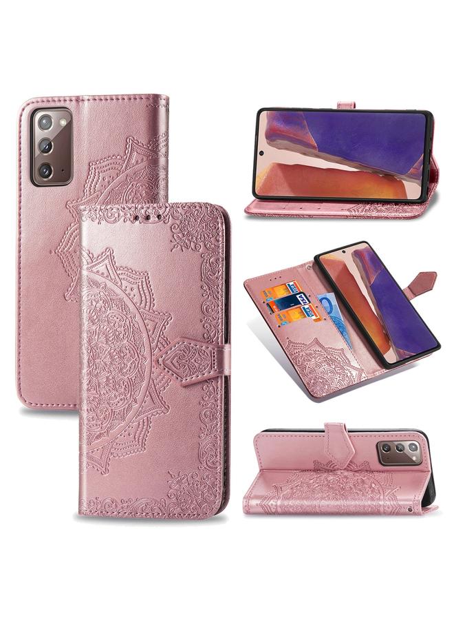 اس-توب جراب لهاتف Samsung Galaxy Note20، جراب جلدي قلاب أفقي بنقش ماندالا نصفي مع حامل وفتحات للبطاقات ومحفظة وحبل تعليق - Image 1