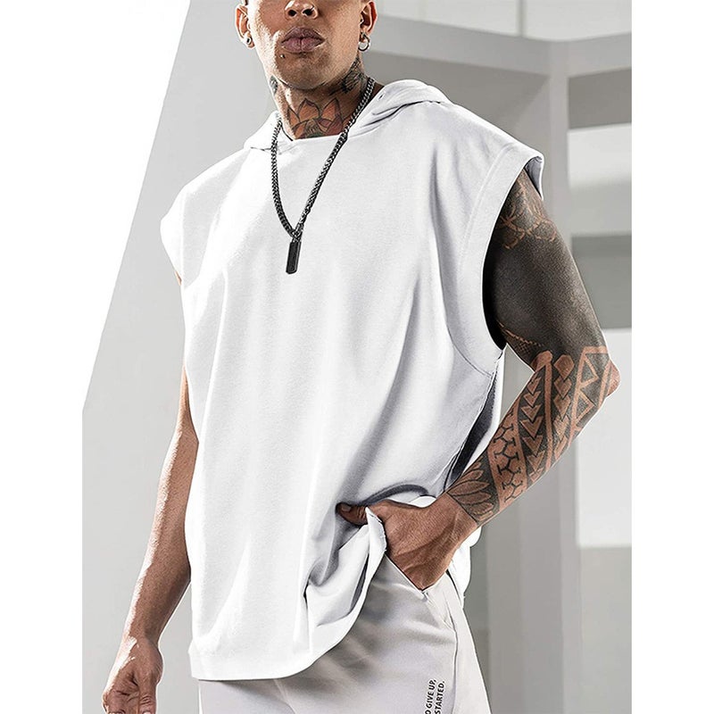 Men'S Sports Sleeveless Hooded Vest Style Casual Loose Top T-Shirt - Image 1