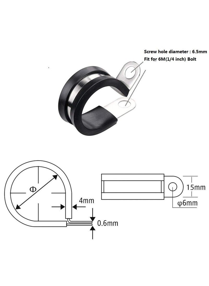 Y&D SYOSI 20 Pcs Rubber Lined P Clips, 10mm Cable Clamp 2/5 Inch Stainless Steel Hose Pipe Clamps Metal Wire Kit for Ship Electrical Automotive  - Image 2