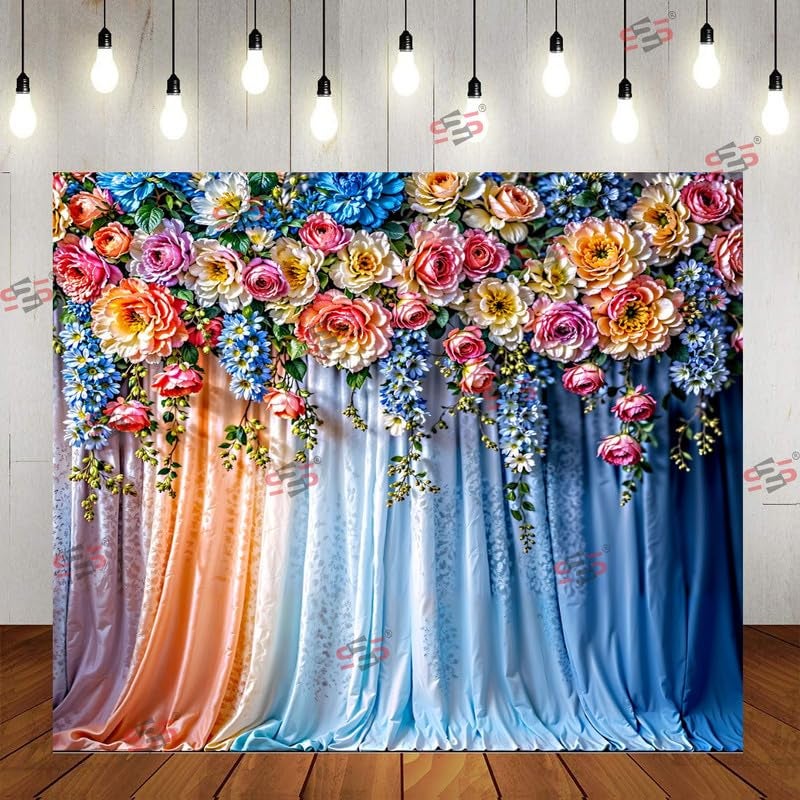 S2S قماش خلفية زفاف أزرق لتزيين البوجا التقليدي، قماش تزيين خلفية | قماش ستارة للمهرجانات والفعاليات والمناسبات - (5 × 5 قدم) (أزرق زفاف) - Image 1