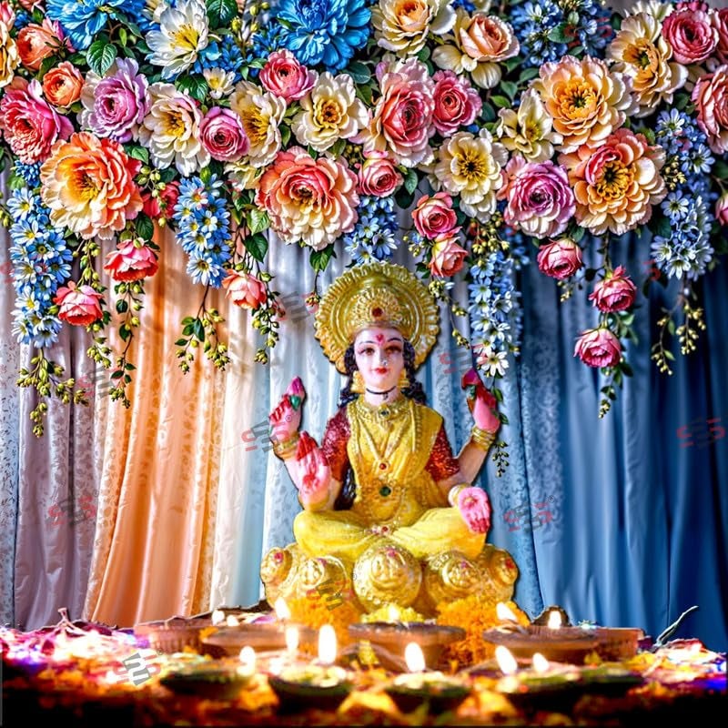 S2S قماش خلفية زفاف أزرق لتزيين البوجا التقليدي، قماش تزيين خلفية | قماش ستارة للمهرجانات والفعاليات والمناسبات - (5 × 5 قدم) (أزرق زفاف) - Image 4