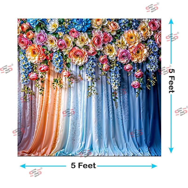 S2S قماش خلفية زفاف أزرق لتزيين البوجا التقليدي، قماش تزيين خلفية | قماش ستارة للمهرجانات والفعاليات والمناسبات - (5 × 5 قدم) (أزرق زفاف) - Image 3