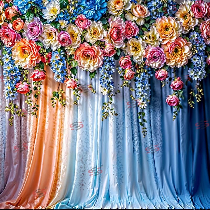 S2S قماش خلفية زفاف أزرق لتزيين البوجا التقليدي، قماش تزيين خلفية | قماش ستارة للمهرجانات والفعاليات والمناسبات - (5 × 5 قدم) (أزرق زفاف) - Image 2