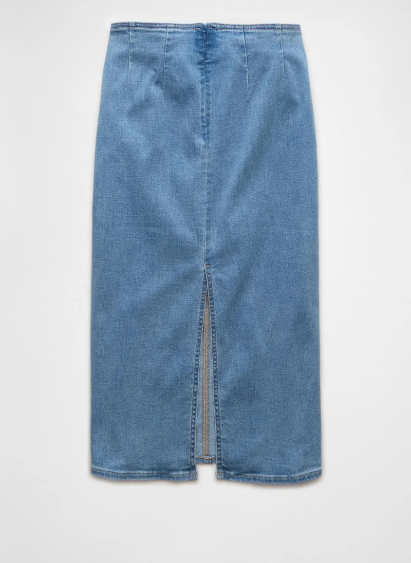 امريكان ايجل Highest Waist Denim Midi Skirt