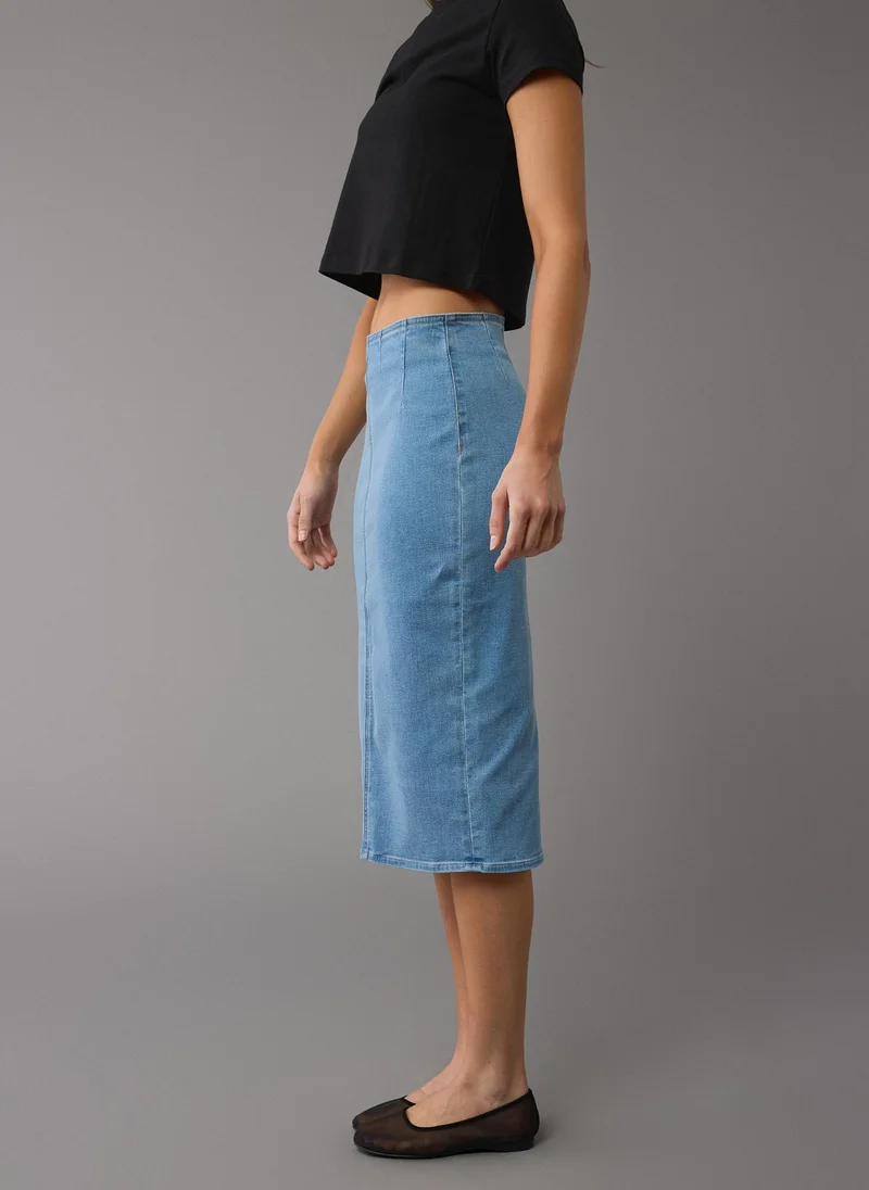 امريكان ايجل Highest Waist Denim Midi Skirt