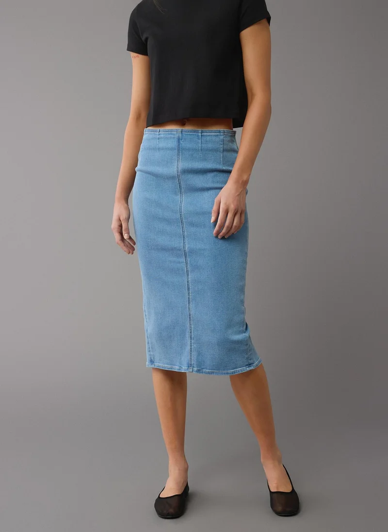 امريكان ايجل Highest Waist Denim Midi Skirt