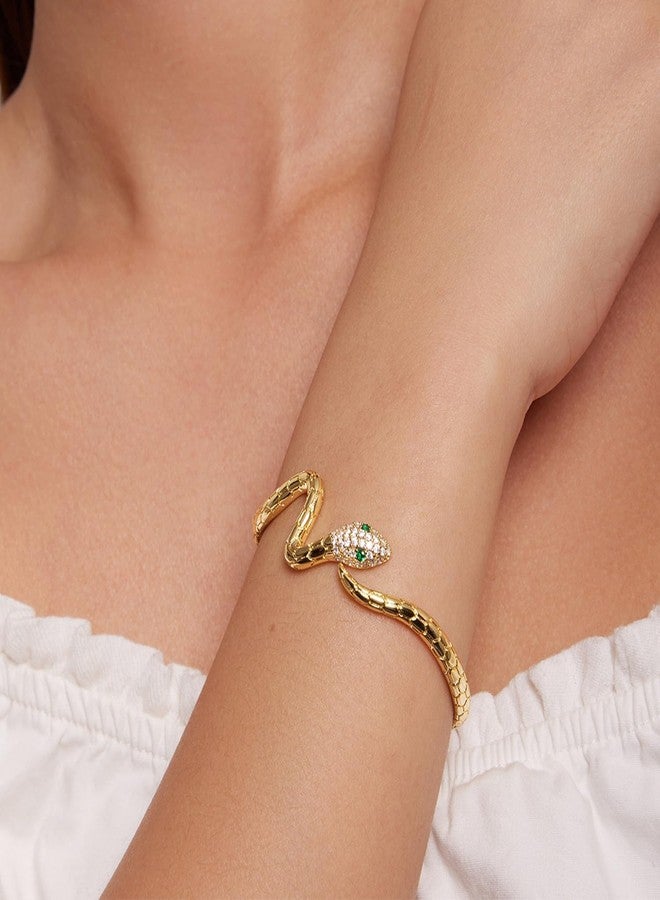 BISAER Snake Bracelets Adjustable Snake Bracelet Open Bangle Cuff Bracelet Silver Serpent Wrap Bypass Bracelet Silver Gold bracelets for Women (Gold) - Image 2