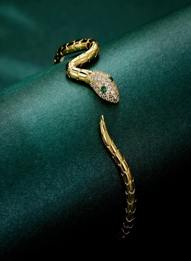 BISAER Snake Bracelets Adjustable Snake Bracelet Open Bangle Cuff Bracelet Silver Serpent Wrap Bypass Bracelet Silver Gold bracelets for Women (Gold) - Image 3
