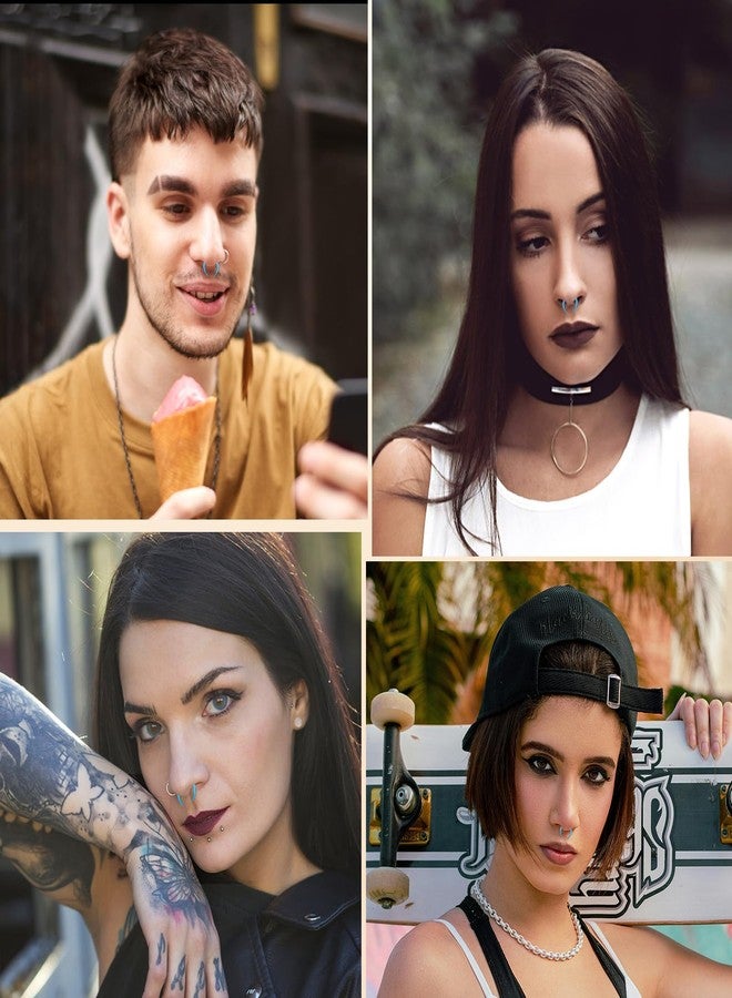 ONESING 10G Septum Ring Glass Septum Pincher C Shape Septum Jewelry with O-Rings Horseshoe Septum Ear Cartilage Nose Septum Stretch Kit for Women Men-Blue - Image 3