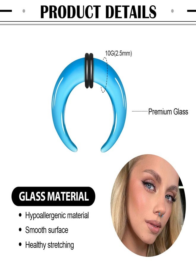 ONESING 10G Septum Ring Glass Septum Pincher C Shape Septum Jewelry with O-Rings Horseshoe Septum Ear Cartilage Nose Septum Stretch Kit for Women Men-Blue - Image 2