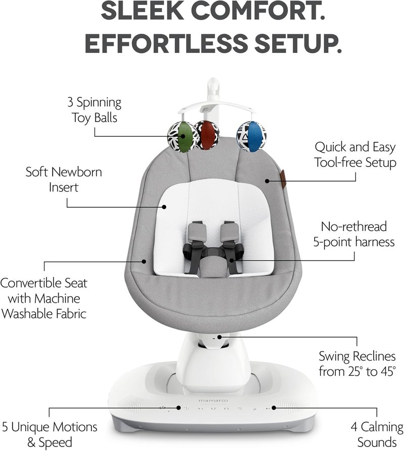 UPPAbaby Mamaroo Smart Swing with Bluetooth Control, Built-in Sounds, and Newborn Insert - Stella Grey Mélange - Image 4