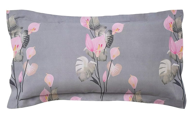 BSB HOME Glace Cotton 220Tc Flat Single Bedsheets for Summer Breathable | Wrinklefree (Size-152 X 228 Cm) with 1 Pillow Covers (Size-17 X 27 Inches, Floral Print Grey & Pink), 220 Tc - Image 4