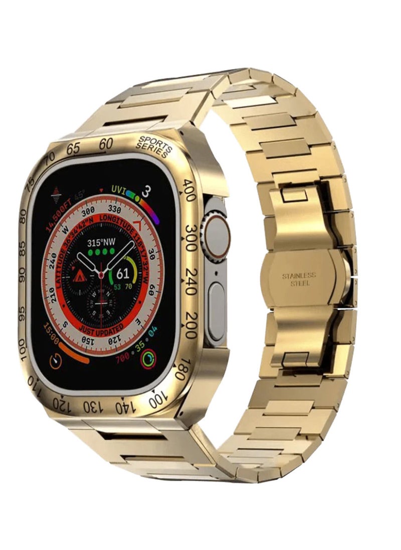 CAVIAR - Apple Watch Ultra 49mm Stainless Steel Case Band Luxurious and Exclusive  Metal Mod Kit For iWatch Series Ultra Metal Bezel Gold - Image 1