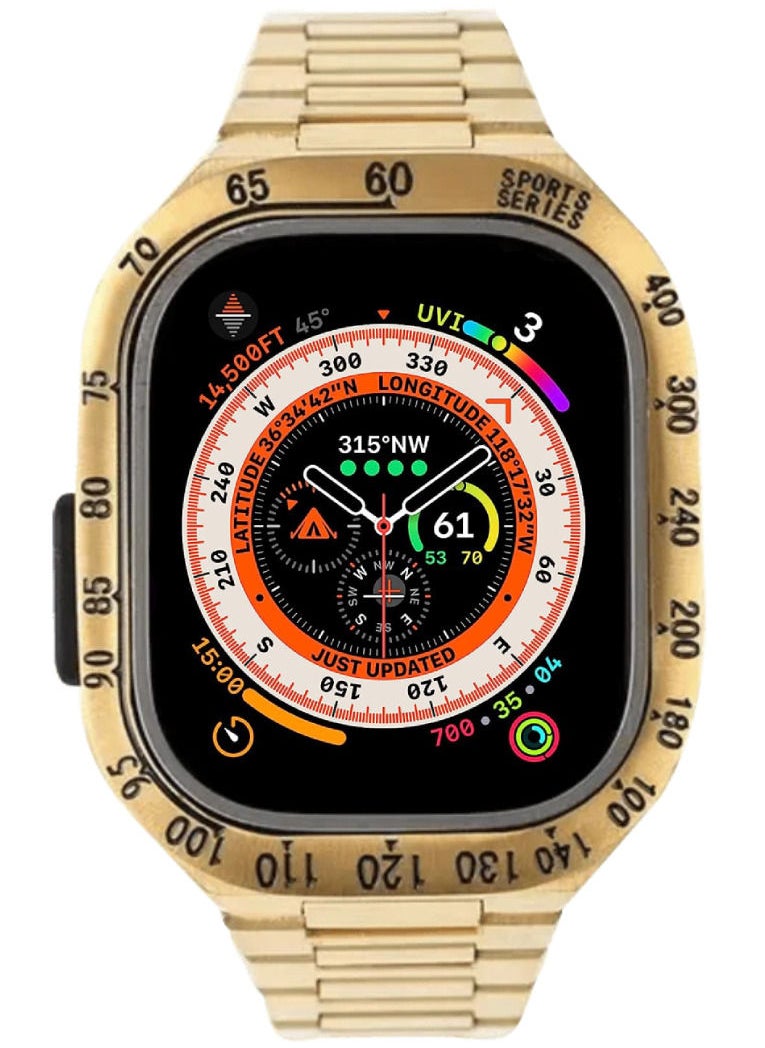 CAVIAR - Apple Watch Ultra 49mm Stainless Steel Case Band Luxurious and Exclusive  Metal Mod Kit For iWatch Series Ultra Metal Bezel Gold - Image 1
