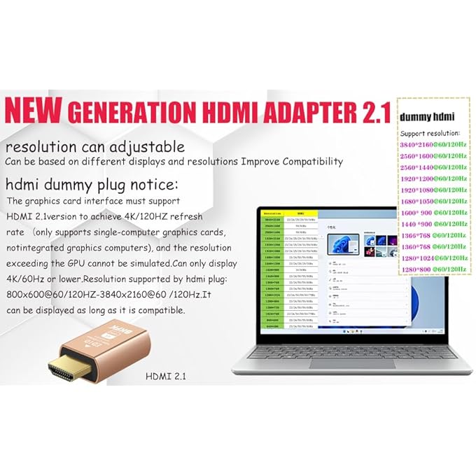 rayihni 4K 120HZ HDMI DUMMY PLUG - DISPLAY TO HDMI ADAPTER, LUNA DISPLAY VIRTUAL WINDOW FOR HOME-EDID EMULATOR-DUMMY, DISPLAYPORT HEADLESS DUMMIE DONGLE (HDMI-2.1PORT-4K-120HZ-2P) - Image 3