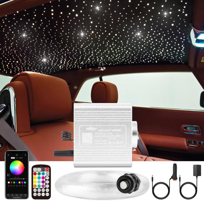 550PCS STARLIGHT HEADLINER KIT UPGRADED TWINKLE LIGHTS RGBW FIBER OPTIC LIGHTS CAR STAR LIGHTS FOR CEILING CAR THEATER 003IN 98FT