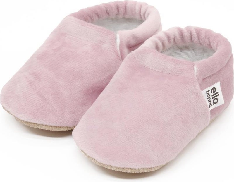 Ella Bonna Velvet Baby Booties, Non-Slip Sole, Nursery Shoe Booties, Powder  - Image 1