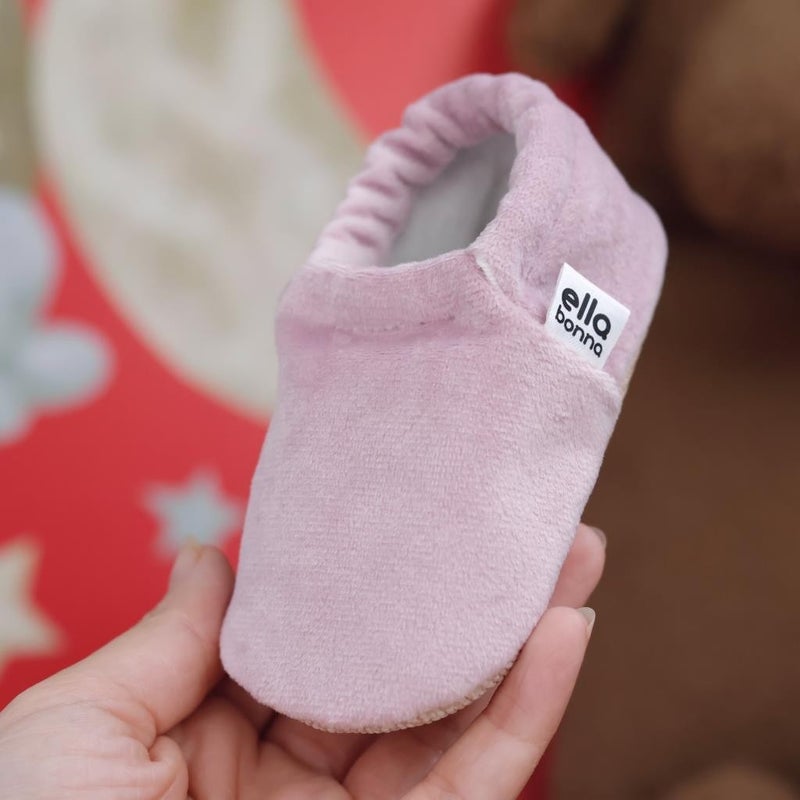 Ella Bonna Velvet Baby Booties, Non-Slip Sole, Nursery Shoe Booties, Powder  - Image 5