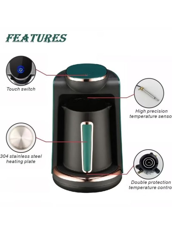 Dream Zone آلة صنع القهوة التركية الأوتوماتيكية المحمولة | سعة 4 أكواب (240 مل) | ماكينة قهوة كهربائية سهلة للمكتب والمنزل والمقهى (أخضر، مفرد) - Image 3