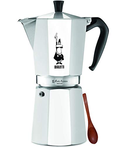 BIALeTTI Original Bialetti 12Espresso Cup Moka Express  Espresso Maker Machine and Zonoz Wooden Small Espresso Stirring Spoon Bundle 12cup 25 fl oz 775 ml