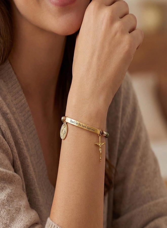 Ohmique Dont Let The Hard Days Win Bracelet - Cross Charm Inspirational Gift for Women, Dont Let The Hard Days Win Adjustable Beaded Bracelet Daily Encouragement Jewelry, Motivational Engraved Words - Image 5