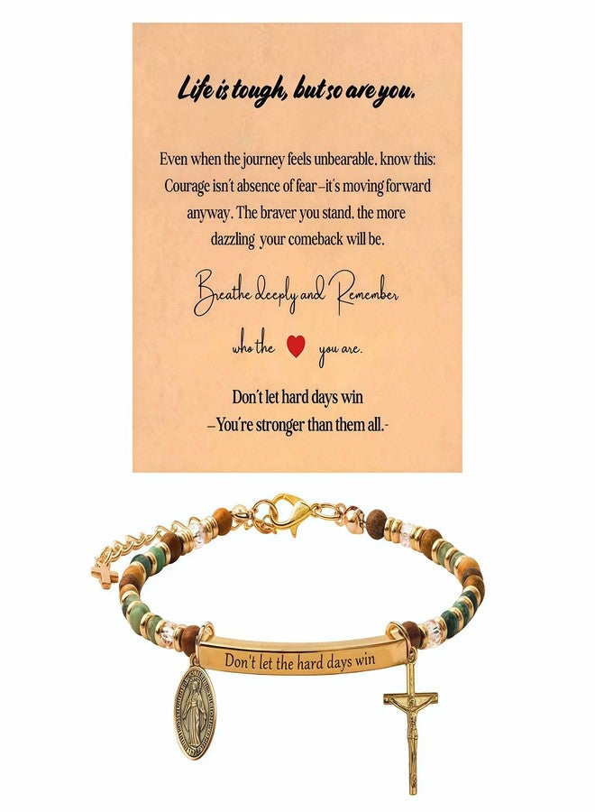 Ohmique Dont Let The Hard Days Win Bracelet - Cross Charm Inspirational Gift for Women, Dont Let The Hard Days Win Adjustable Beaded Bracelet Daily Encouragement Jewelry, Motivational Engraved Words - Image 1