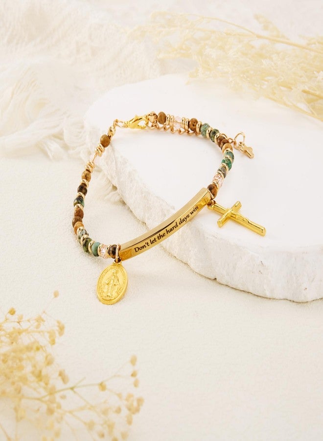 Ohmique Dont Let The Hard Days Win Bracelet - Cross Charm Inspirational Gift for Women, Dont Let The Hard Days Win Adjustable Beaded Bracelet Daily Encouragement Jewelry, Motivational Engraved Words - Image 3