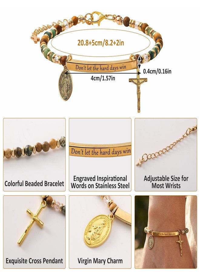 Ohmique Dont Let The Hard Days Win Bracelet - Cross Charm Inspirational Gift for Women, Dont Let The Hard Days Win Adjustable Beaded Bracelet Daily Encouragement Jewelry, Motivational Engraved Words - Image 4