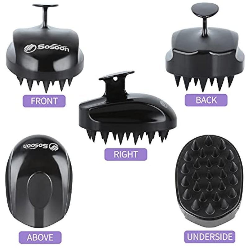 Sosoon Shampoo Brush Hair Scalp Scrubber Head Massager for Stress Relax Hair Growth, Shower Hair Brush for Women Men Kids, Black - Image 2