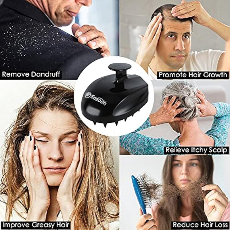 Sosoon Shampoo Brush Hair Scalp Scrubber Head Massager for Stress Relax Hair Growth, Shower Hair Brush for Women Men Kids, Black - Image 5