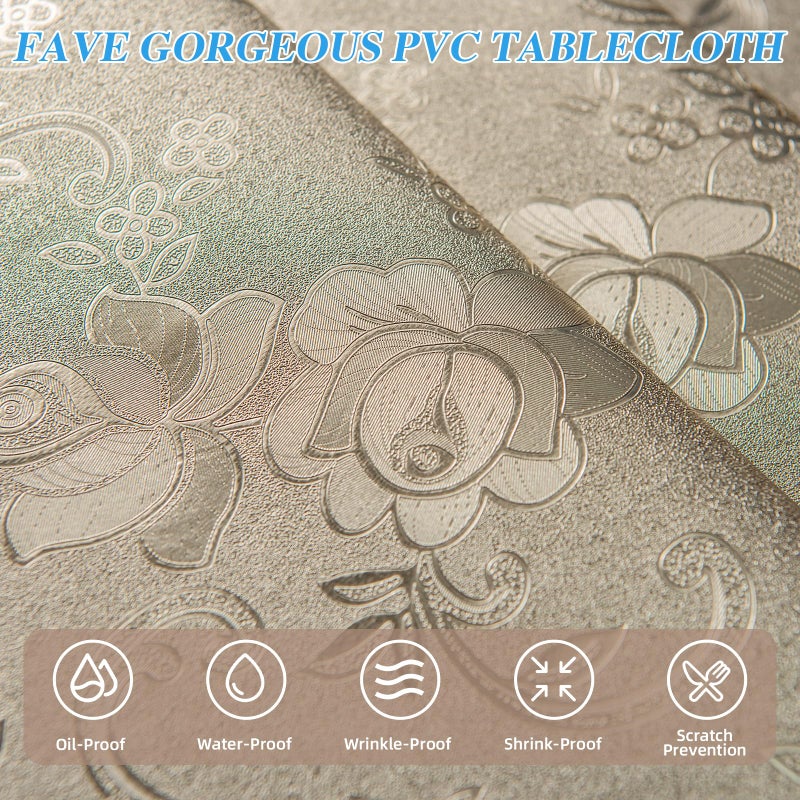 FAVE Golden Tablecloths Vinyl Tablecloth for Kitchen Dining Table Wipeable PVC Tablecloth Cover for Wedding, Banquet, Birthday, Party, Restaurant Decorations(Gold Rose,55â€x78â€) - Image 3