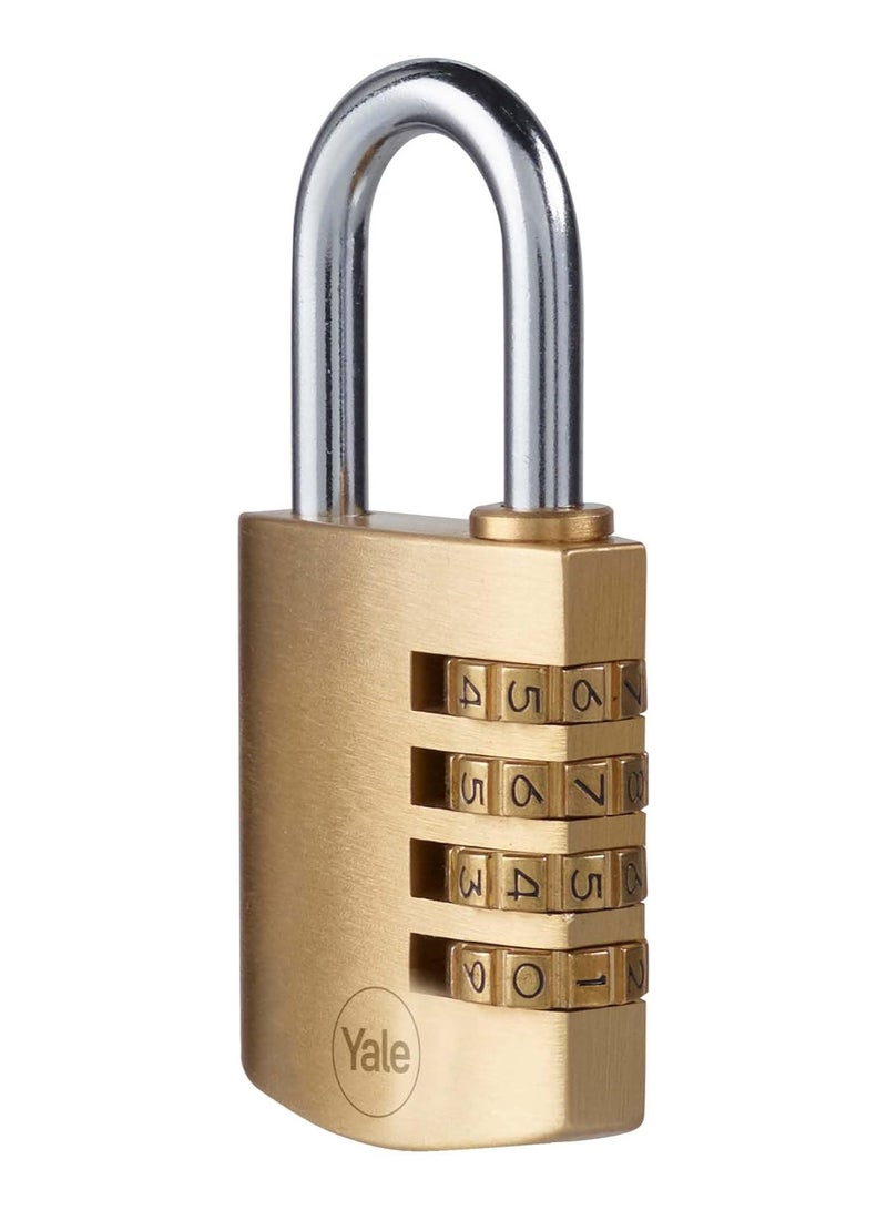 Yale Y150B/40/130/1 - Brass Combination Padlock (40 Mm) - Indoor Steel Shackle Lock For Backpack, Locker, Tool Box - 3 Dial Lock 1000 Combinations - Standard Security 