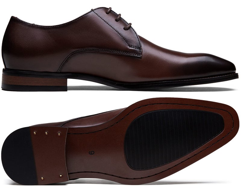 Jousen Men's Dress Shoes Leather Modern Formal Business Oxford Shoes Plain Toe Classic Dress Shoes for Men (AMY9216 Darkbrown 10.5) - Image 4
