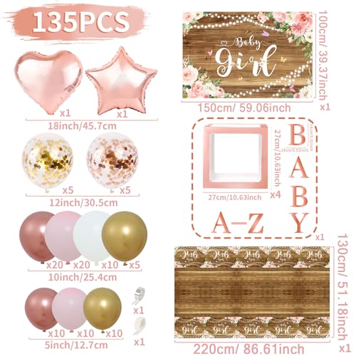 FRIGG Rose Gold Baby Shower Decorations for Girl Rose Gold Pink Balloon Arch Garland Kit with Baby Boxes with Letters Baby Girl Backdrop and Tablecloth for Butterfly Baby Shower Decor Girl Birthday - Image 5