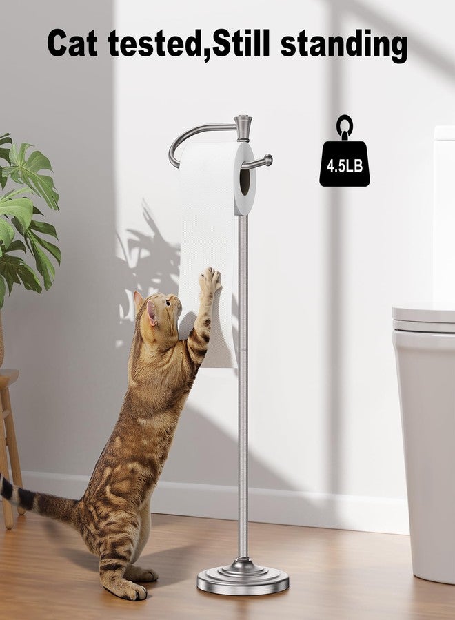 UNCONSIL Toilet Paper Holder Free Standing, 25” H Stainless Steel Nickel Toilet Paper Stand, Weighted Base Floor Tissue Roll Holder for Bathroom,Toilet Roll Stand - Image 2