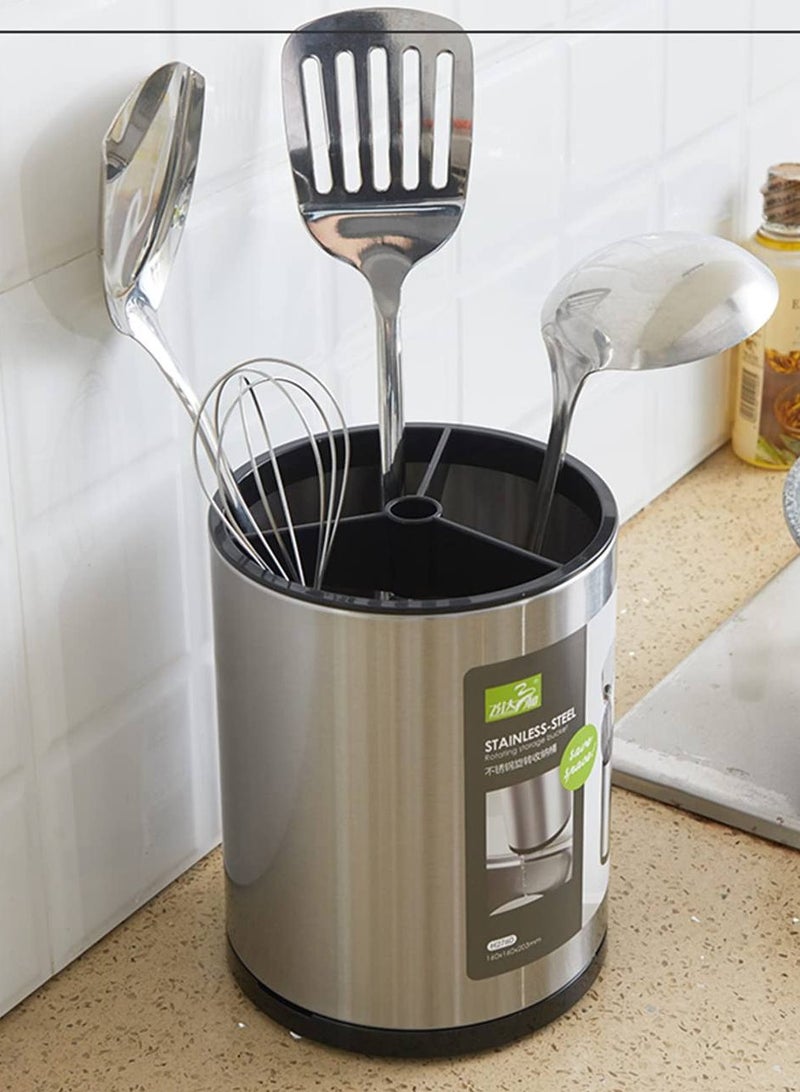 Kitchen Utensil Stand - Premium Stainless Steel 360-Degree Rotating Holder for Large Spatulas and Spoons with Sturdy Base for Tabletop Organization - Image 2