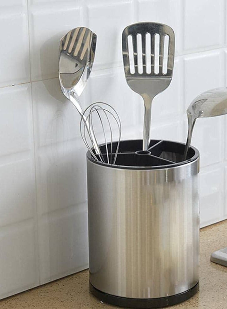 Kitchen Utensil Stand - Premium Stainless Steel 360-Degree Rotating Holder for Large Spatulas and Spoons with Sturdy Base for Tabletop Organization - Image 3