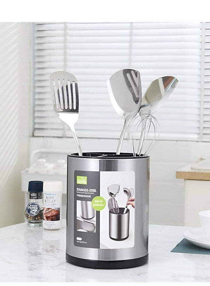Kitchen Utensil Stand - Premium Stainless Steel 360-Degree Rotating Holder for Large Spatulas and Spoons with Sturdy Base for Tabletop Organization - Image 4